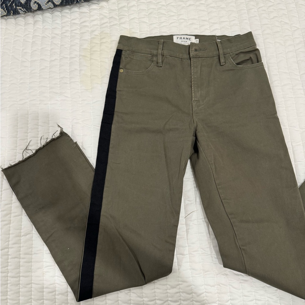Frame Denim Olive Jeans with Black Accent
